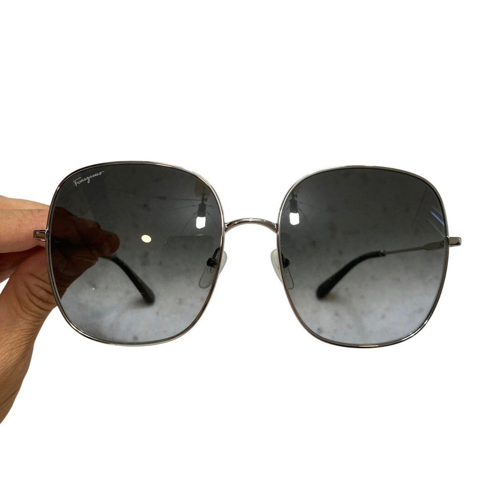 Salvatore Ferragamo Silver Square Sunglasses Gray Italy SF300S 041